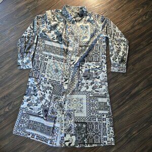 Unbranded Gray, Black & White Abstract Floral Shirtdress NWOT/SIZE 1X
